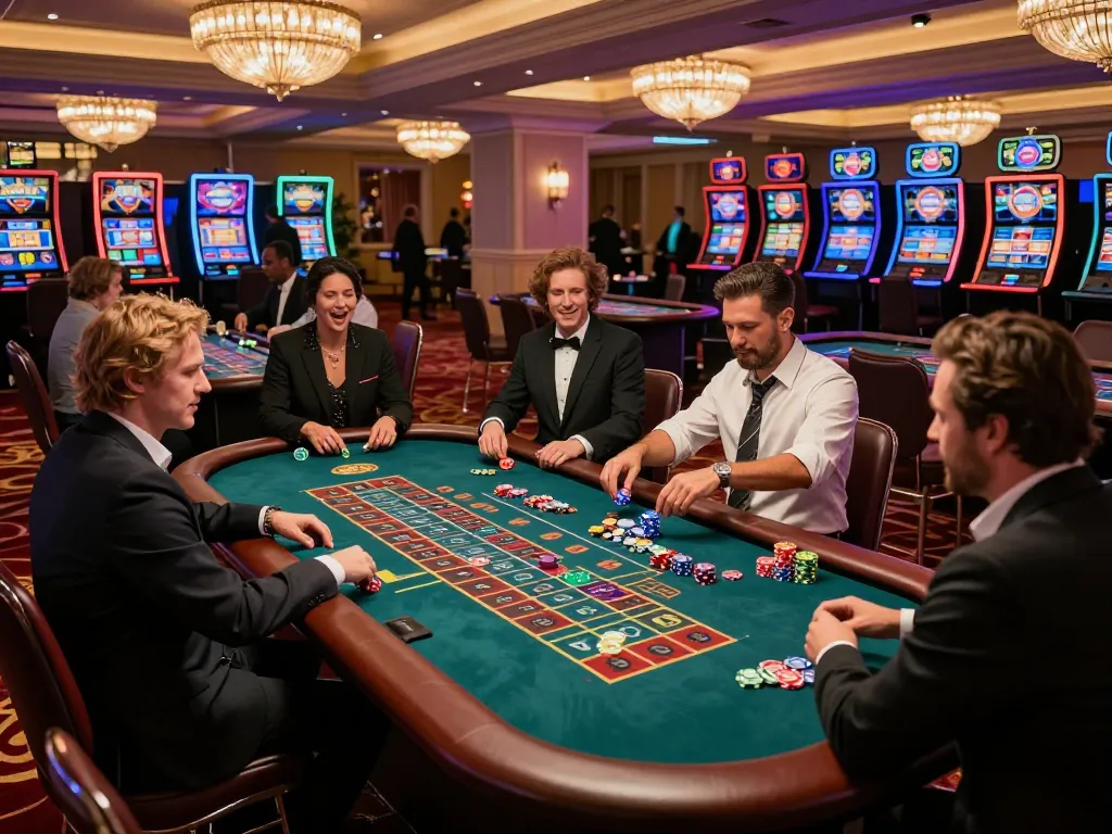 Fabet players engaging in a thrilling roulette game at a beautiful casino.