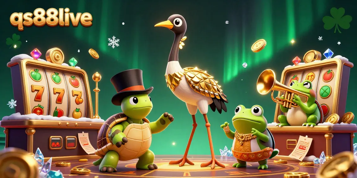 Experience the excitement of qs88live with a vibrant 3D illustration featuring unique casino characters and game elements for gamers.
