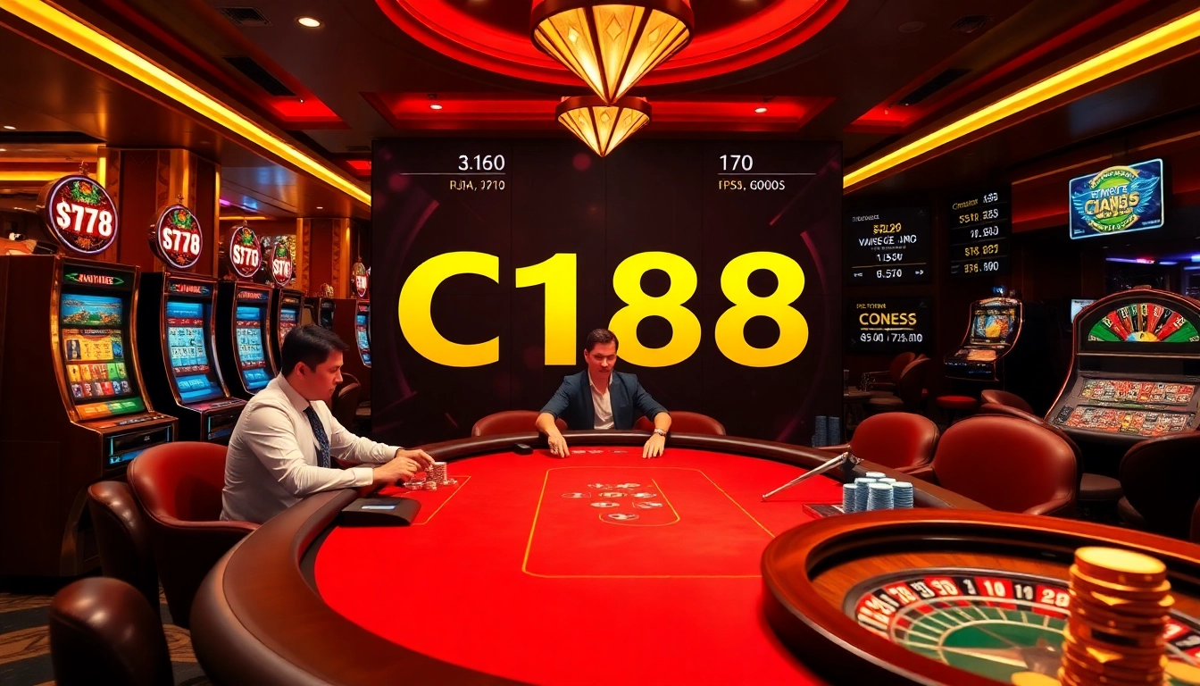 Poker players strategizing at a C168 table in a luxurious casino environment.
