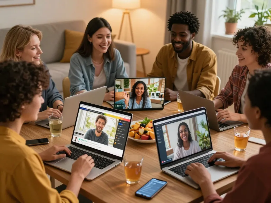 Engaging sex chat scene with adults connecting online in a vibrant atmosphere.