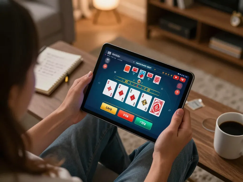 Engaging online gameplay at b52club with a user focused on live dealer blackjack on their tablet at home