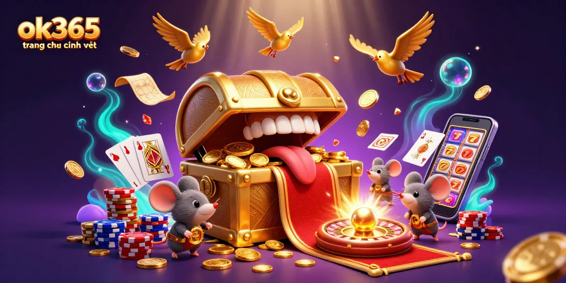 Engage with the thrilling world of ok365 trang chủ chính thức as adventurous mice uncover treasures amidst golden coins and vibrant casino elements.