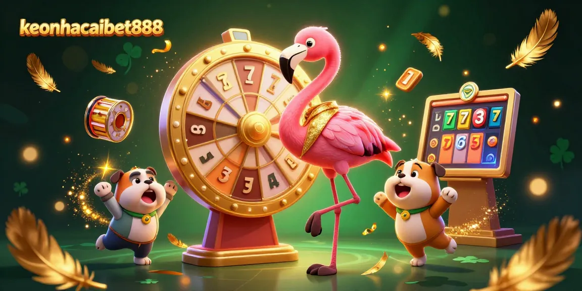 Engage with keonhacaibet888 through the thrilling casino adventure depicted with a vibrant 3D illustration.