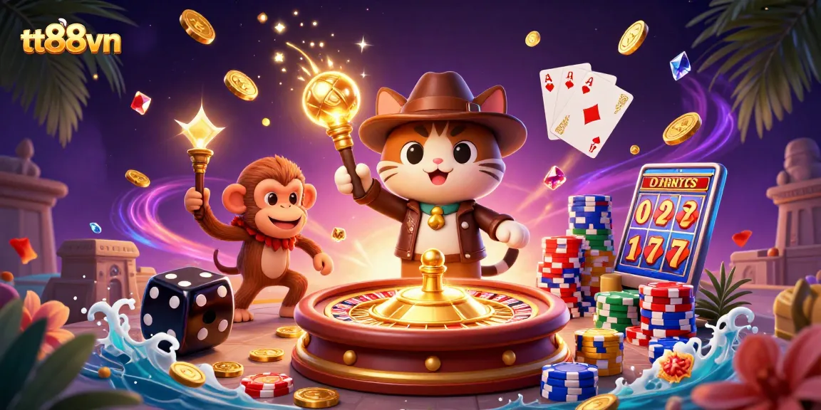 Experience thrilling wins at tt88vn with a detailed casino adventure illustration showcasing game excitement.