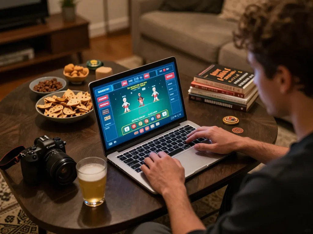 Engaged player strategizing in an online blackjack game at home with 98win9 as the prime platform.