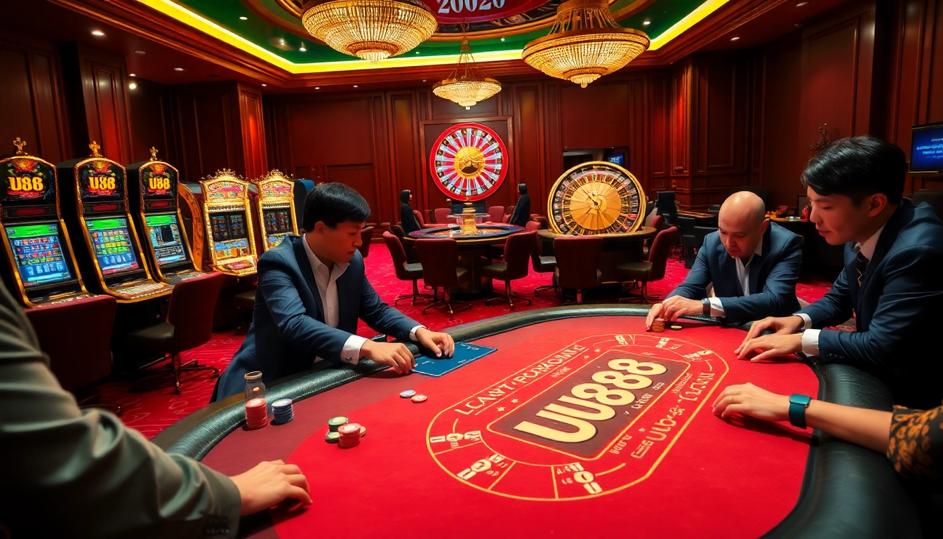 Exciting gameplay at the U88 poker table with vibrant casino elements.