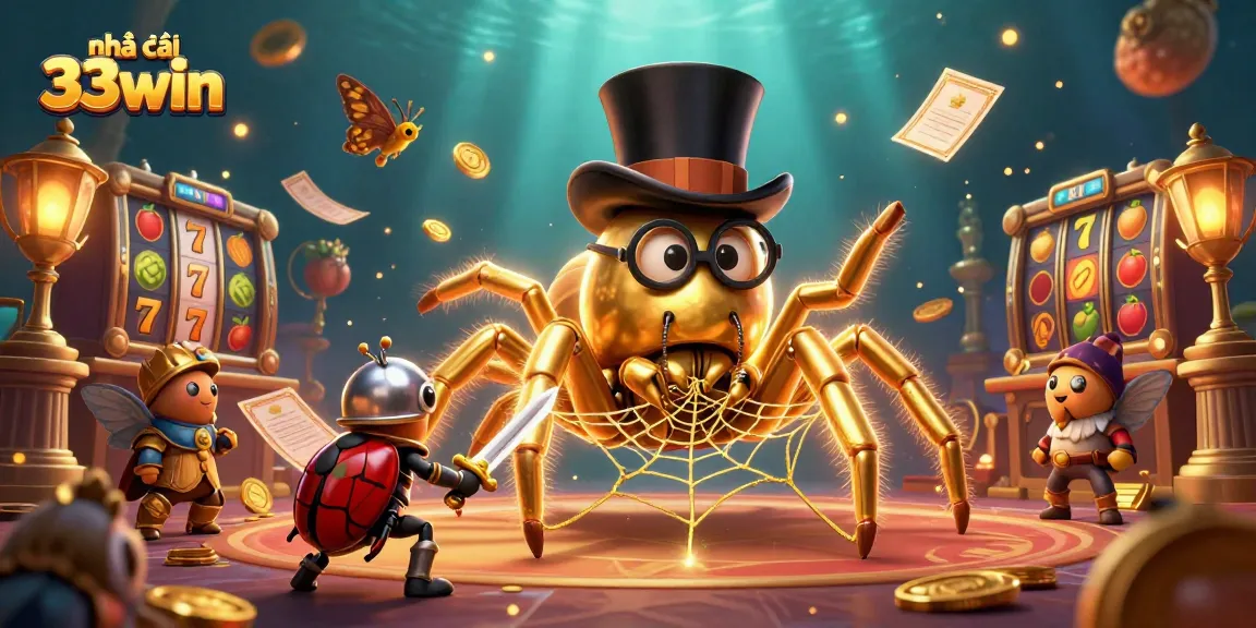 Join the excitement at nhà cái 33win with a whimsical scene showcasing gambling action.