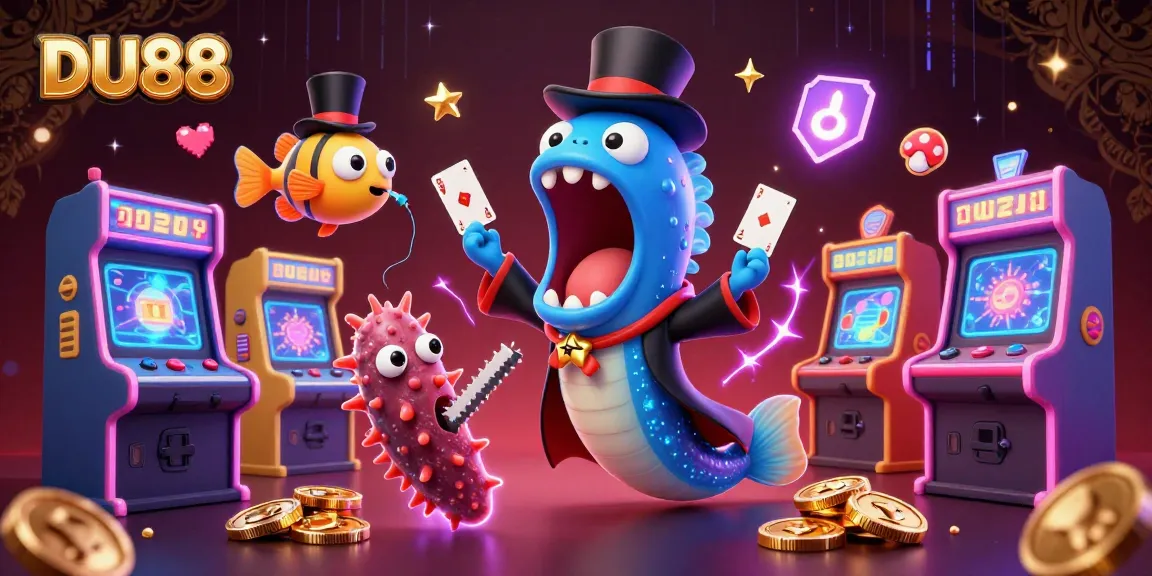 Engage with DU88's thrilling gambling magic, featuring enchanting aquatic creatures in a vibrant casino scene.