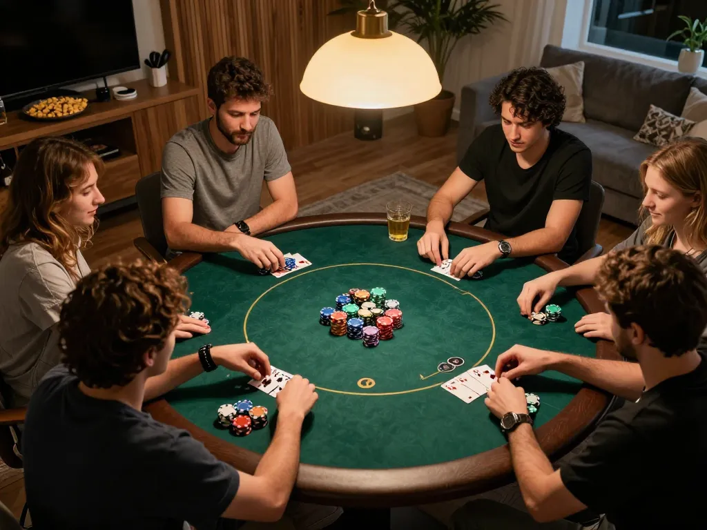 Players strategizing in a thrilling game 98win poker session at home with friends.