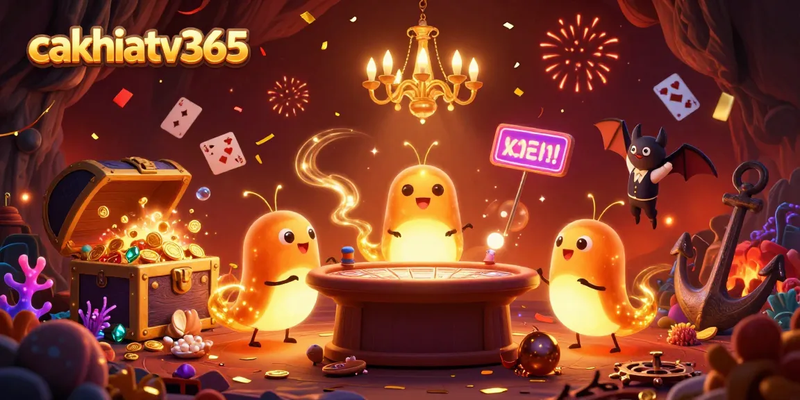 Cakhiatv365 illuminates a vibrant cave casino with bioluminescent glowworms and gold treasures.