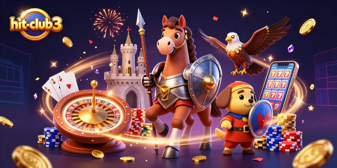 hit-club3 knights celebrate winning at the casino with gems, coins, and big payouts