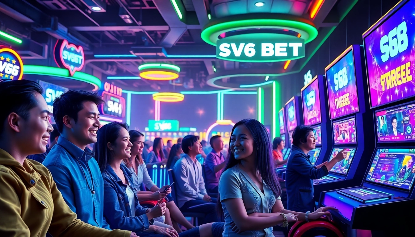 Engaging scene of players enjoying SV66 BET's diverse gaming offerings in a vibrant, modern environment.