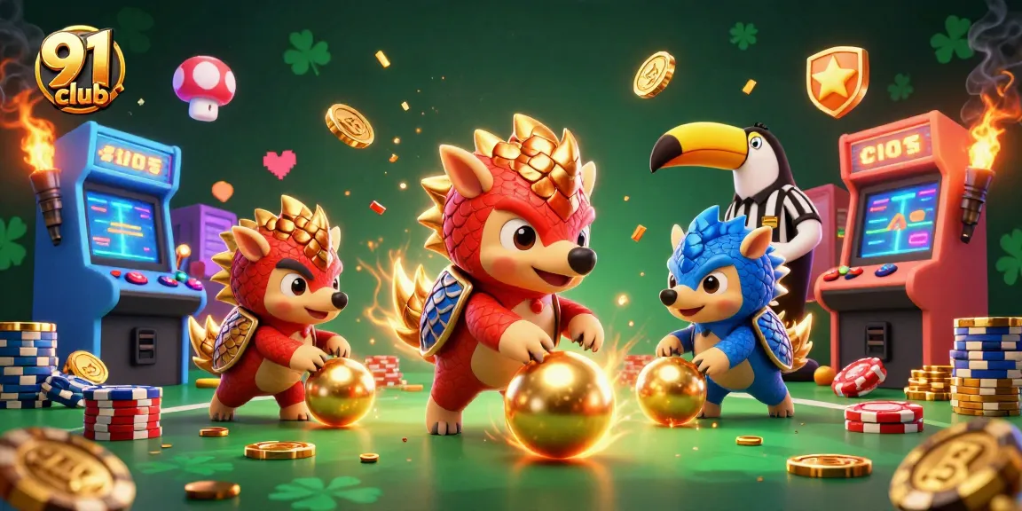 Engage in thrilling gameplay with the 91 club, featuring vibrant pangolins and colorful casino elements.