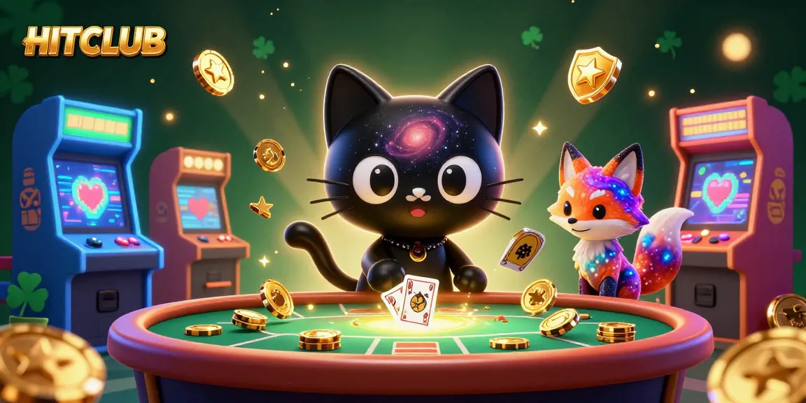 Experience cosmic gaming with HITCLUB's vibrant characters at a thrilling casino table.