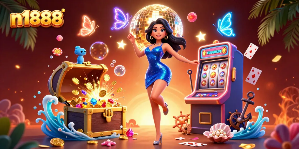 Experience the thrill of n1888 with a glamorous scene filled with vibrant casino elements and engagement.