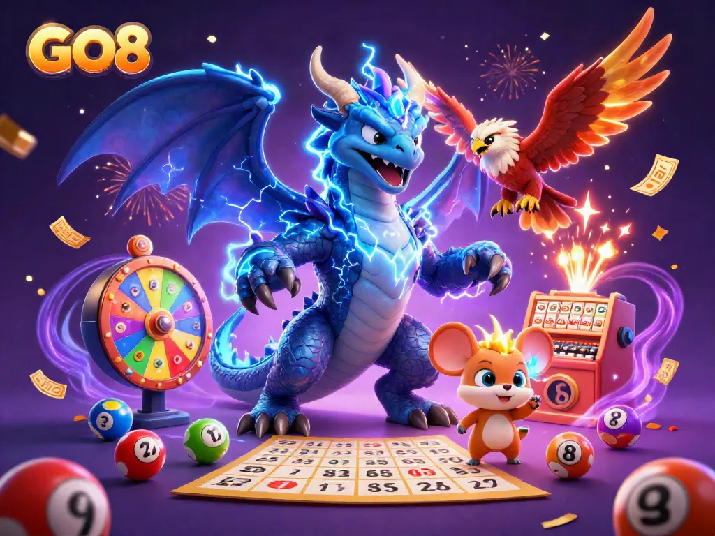 Join the excitement at GO8 with vibrant casino elements and energetic characters!