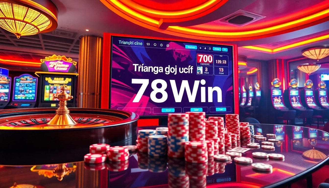 Experience the excitement of gambling at Trang chủ 78Win with vibrant casino visuals, roulette, and slot machines.