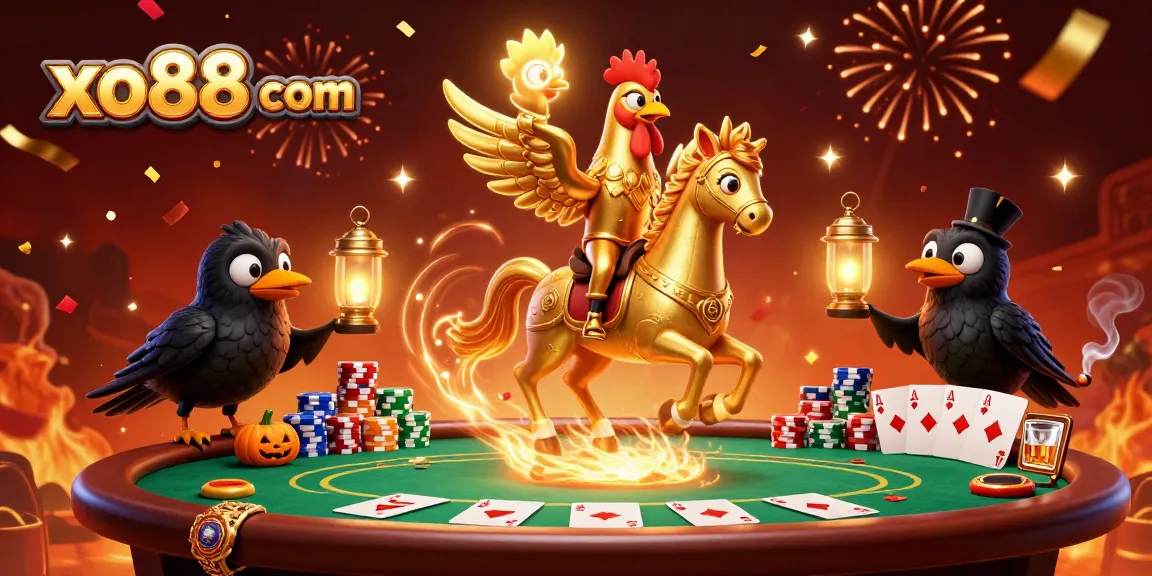 Experience thrilling gameplay at xo88 com with a golden rooster and poker excitement.