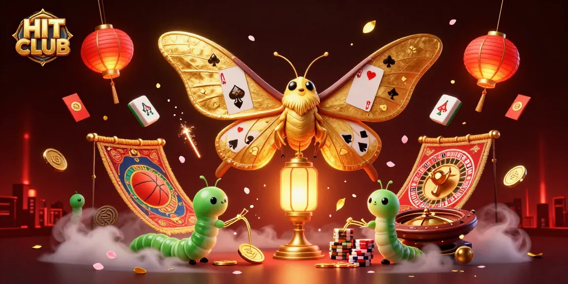 Engage with the HIT CLUB gaming scene featuring vibrant motifs of casino elements and cherry blossoms.