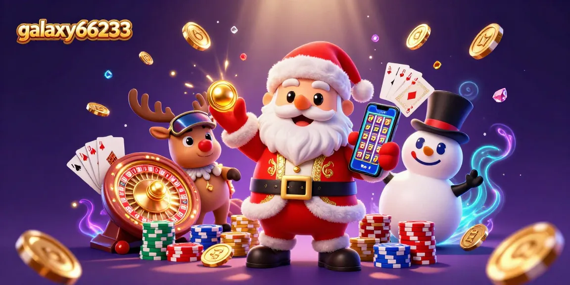 Experience casino excitement with galaxy66233 featuring Santa and friends celebrating jackpots and winning spins.