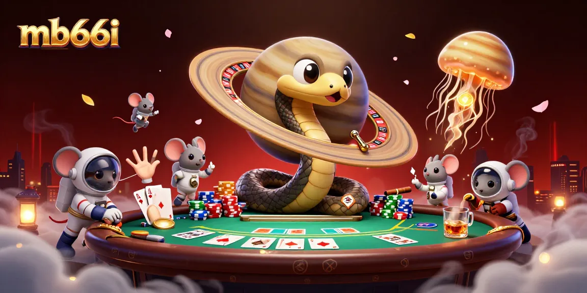 Experience thrilling gaming at mb66i with a vibrant cosmic illustration of gambling in space.