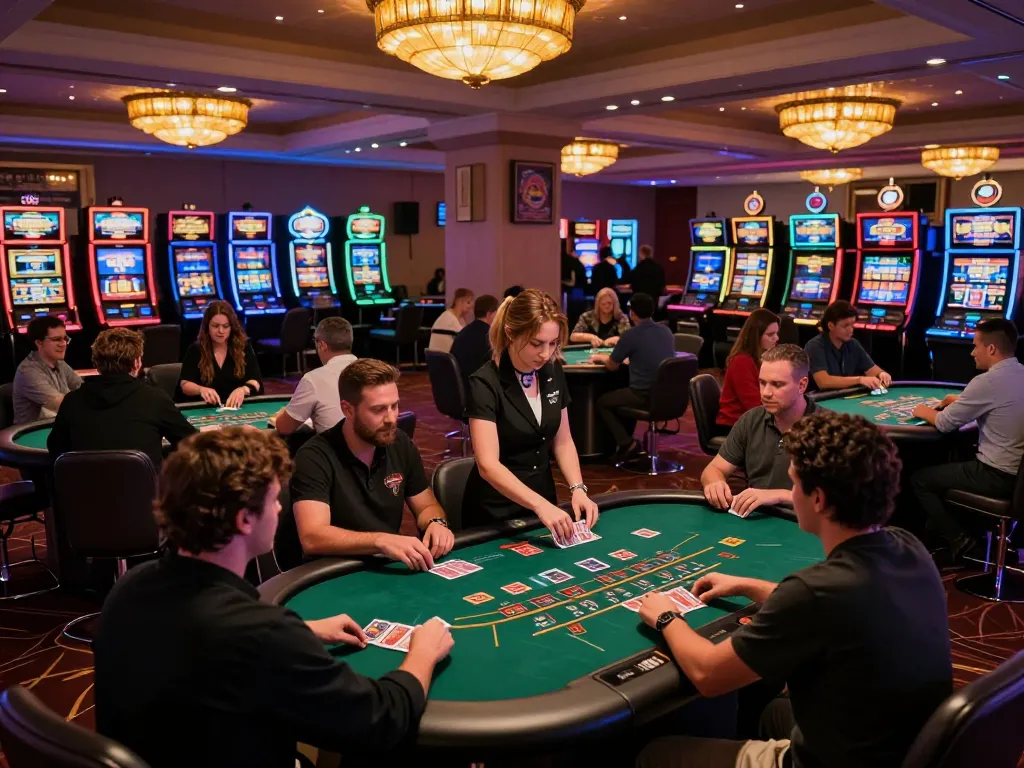 Players at yo88i blackjack tables engaging in high-stakes card action in a lively casino.