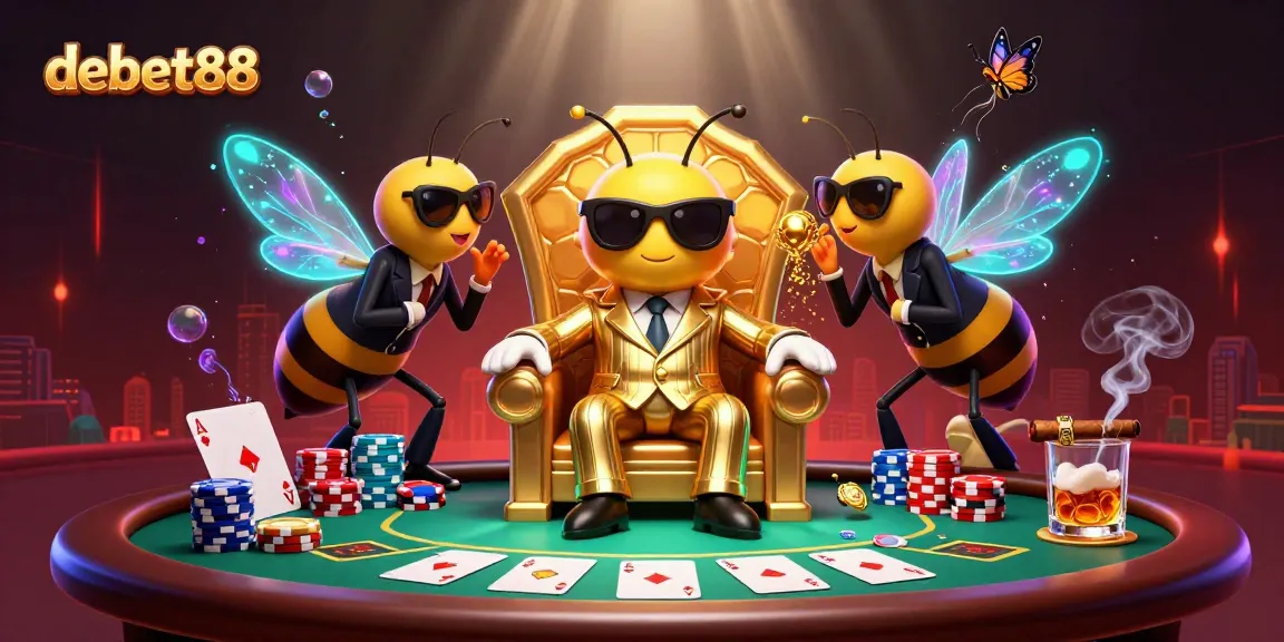 Experience thrilling poker action with debet88's vibrant 3D casino scene featuring a cartoon mob boss.
