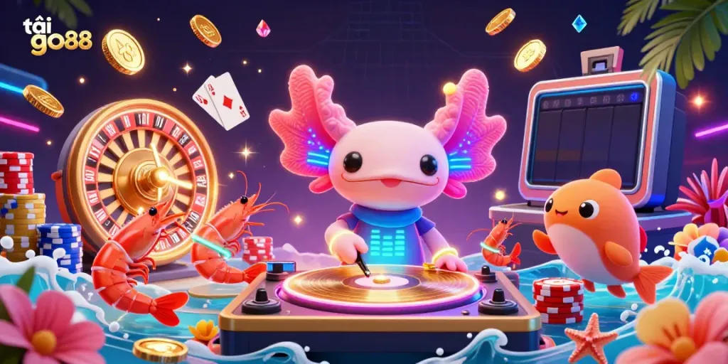 Experience the exciting world of tải go88 with vibrant 3D elements and casino themes featuring neon characters and lucrative games.
