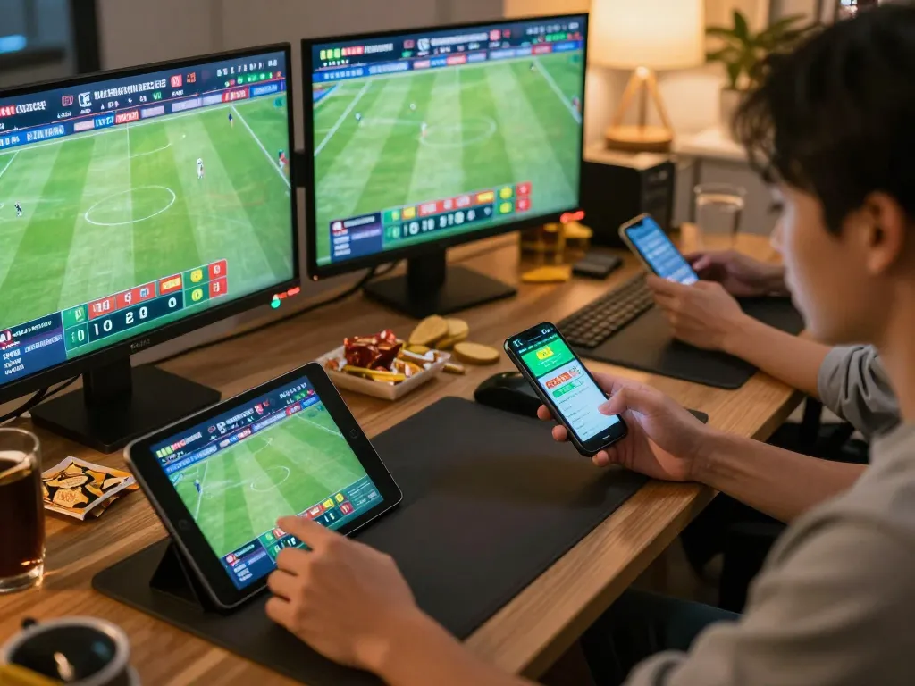 Socolive users eagerly place bets during live soccer matches, depicted in an engaging home gaming scene.
