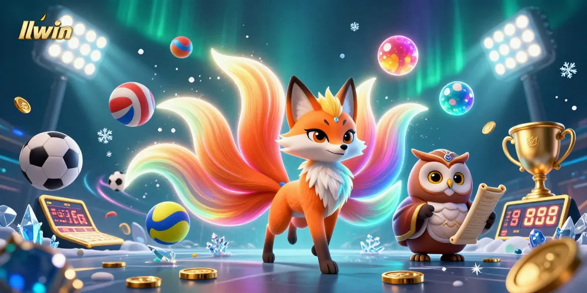 Experience thrilling wins with llwin in a vibrant 3D casino scene featuring glowing charms and sports elements.