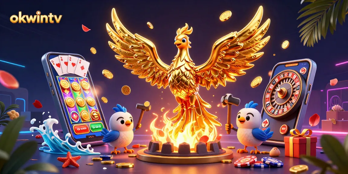 Engage in exciting gameplay with okwintv, featuring a molten phoenix, casino elements, and dynamic action.